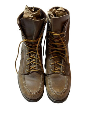 Red Wing Steel Toe Moc Toe Work Boots Brown Leather Lace Up Rugged USA Workwear